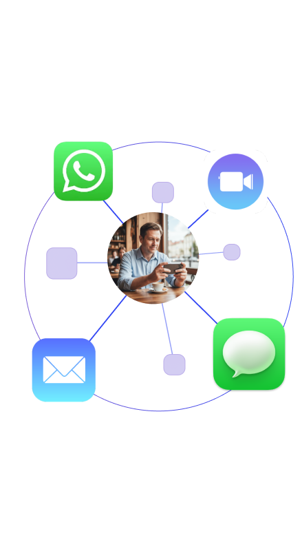 A patient connected to the clinic across WhatsApp, video, email and SMS channels.