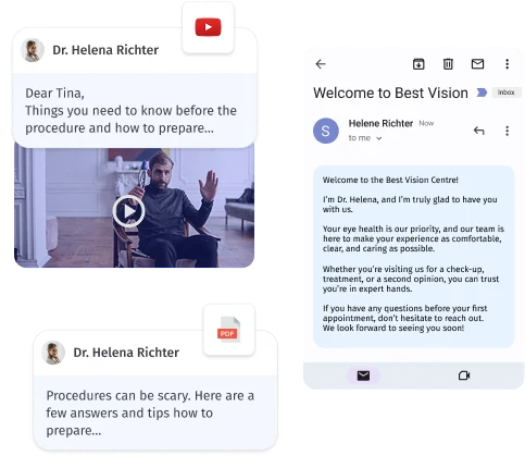 Personalized video and email messages prepared for a patient before their procedure.