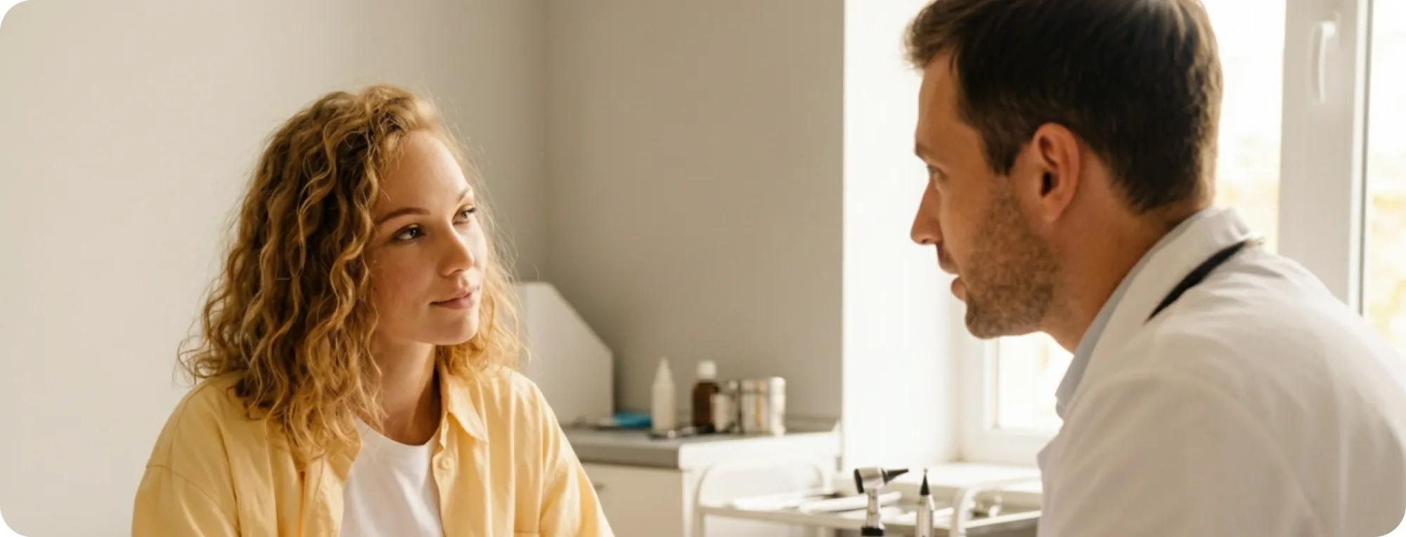 A patient and a doctor in conversation during a consultation.